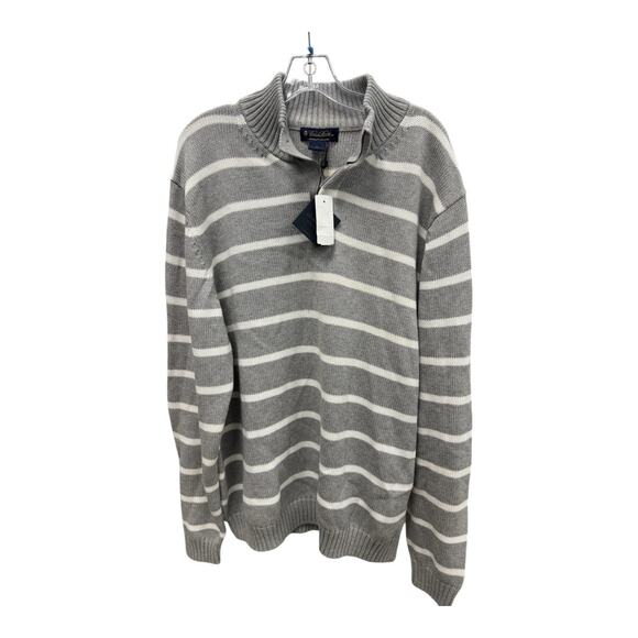 NWT Brooks Brothers Supima Cotton Gray White Stripes Quarter Zip Sweate XXL
